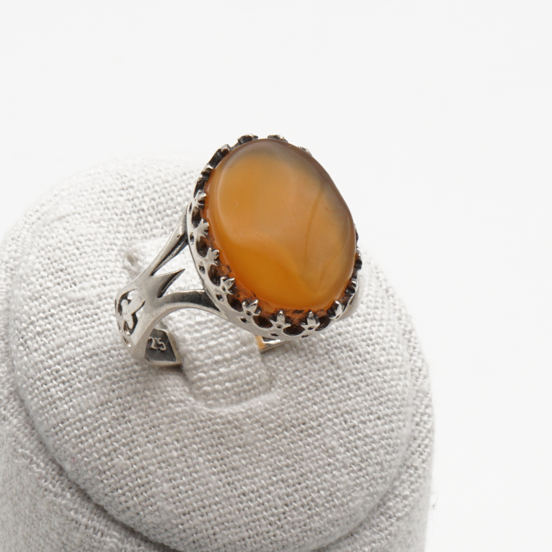 925 Silber Herrenring mit echtem Jemen Achat - Aqeeq Yamani