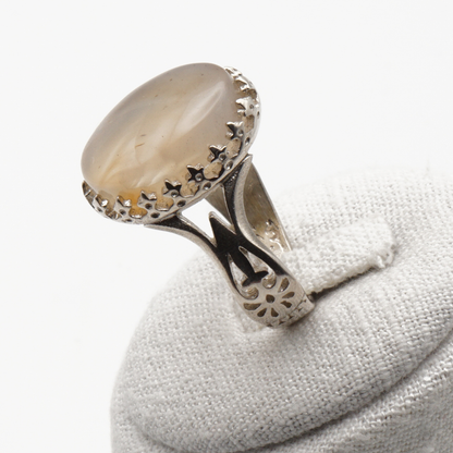 925 Silber Herrenring mit echtem Jemen Achat - Aqeeq Yamani