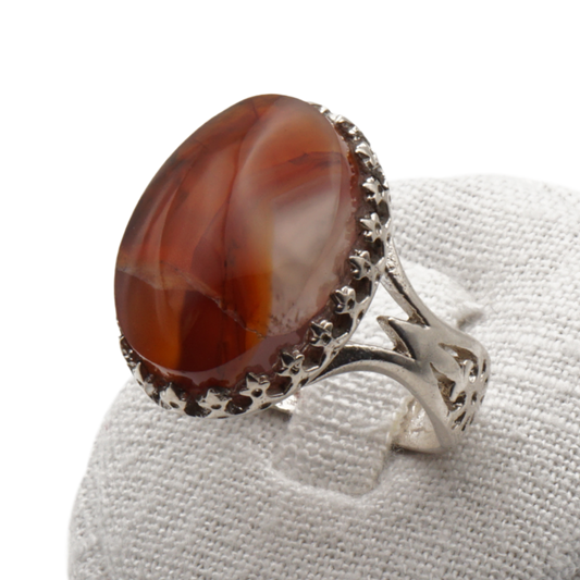 925 Silber Herrenring mit echtem Jemen Achat - Aqeeq Yamani