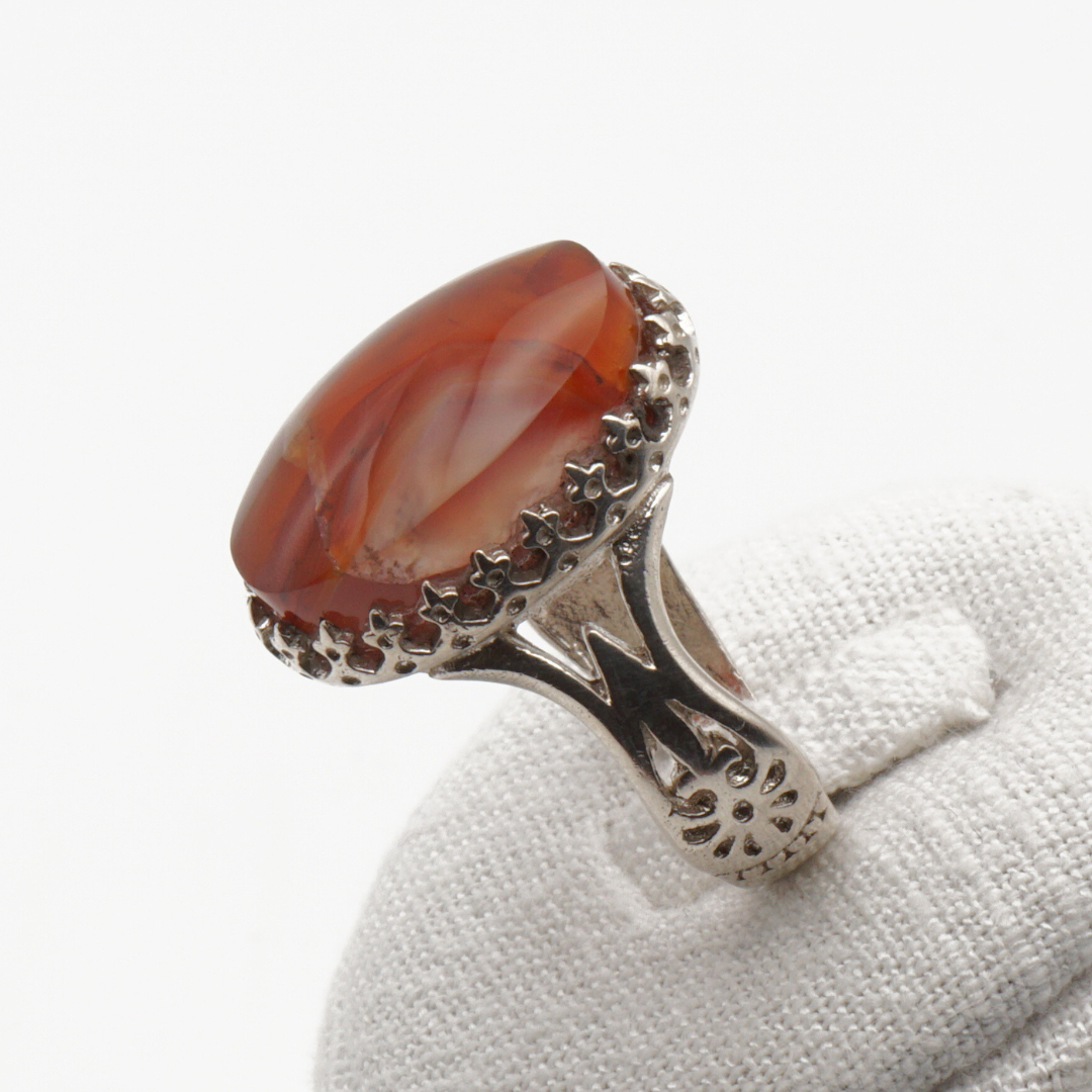 925 Silber Herrenring mit echtem Jemen Achat - Aqeeq Yamani