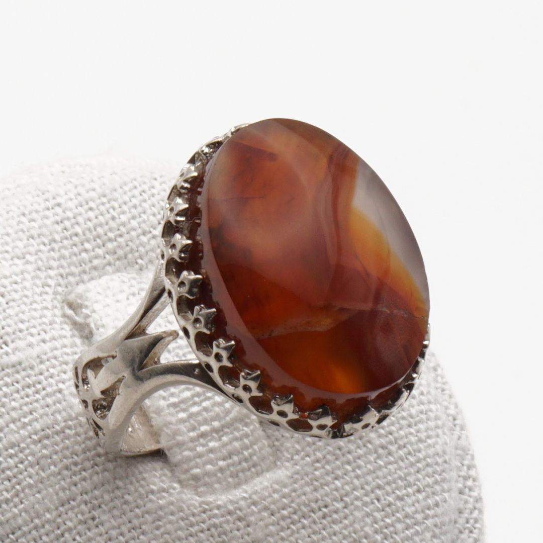 925 Silber Herrenring mit echtem Jemen Achat - Aqeeq Yamani