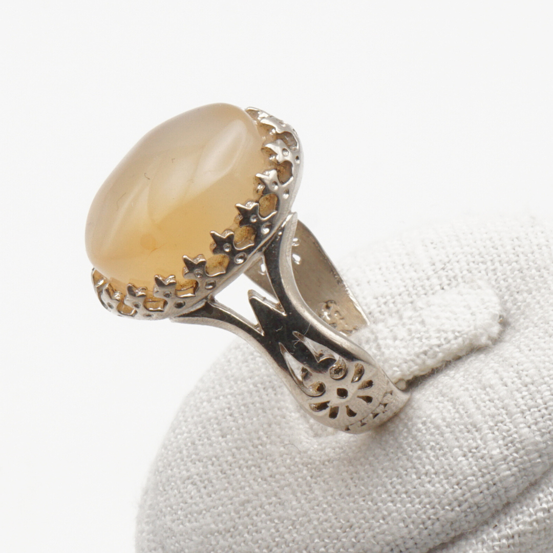 925 Silber Herrenring mit echtem Jemen Achat - Aqeeq Yamani