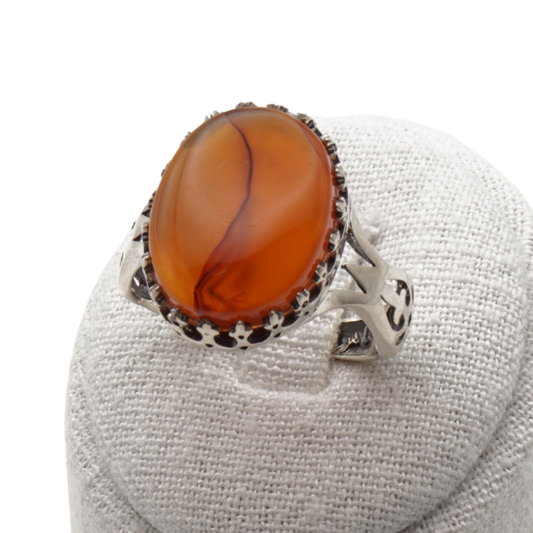 925 Silber Herrenring mit echtem Jemen Achat - Aqeeq Yamani
