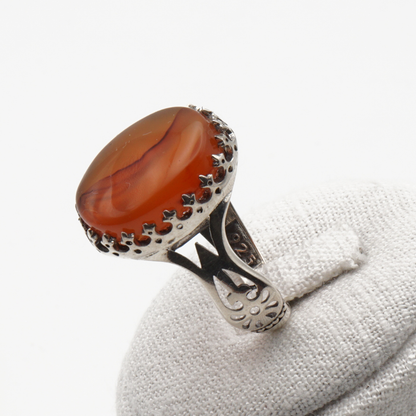 925 Silber Herrenring mit echtem Jemen Achat - Aqeeq Yamani