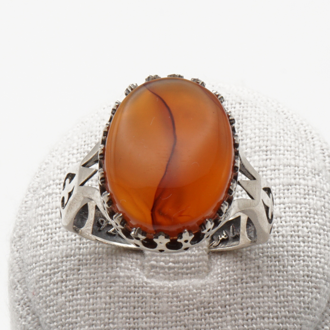 925 Silber Herrenring mit echtem Jemen Achat - Aqeeq Yamani