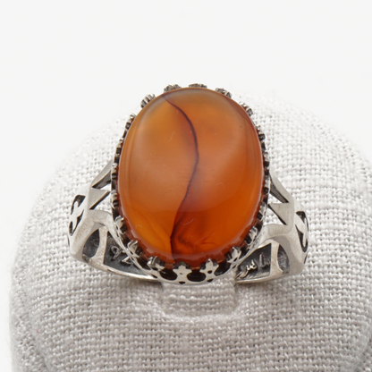 925 Silber Herrenring mit echtem Jemen Achat - Aqeeq Yamani