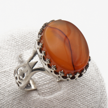 925 Silber Herrenring mit echtem Jemen Achat - Aqeeq Yamani