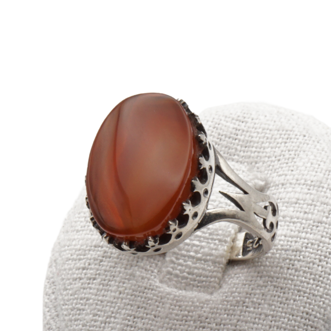 925 Silber Herrenring mit echtem Jemen Achat - Aqeeq Yamani