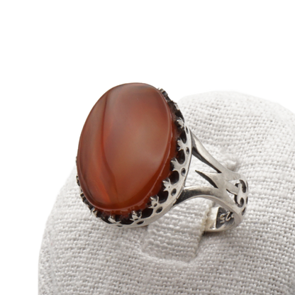 925 Silber Herrenring mit echtem Jemen Achat - Aqeeq Yamani