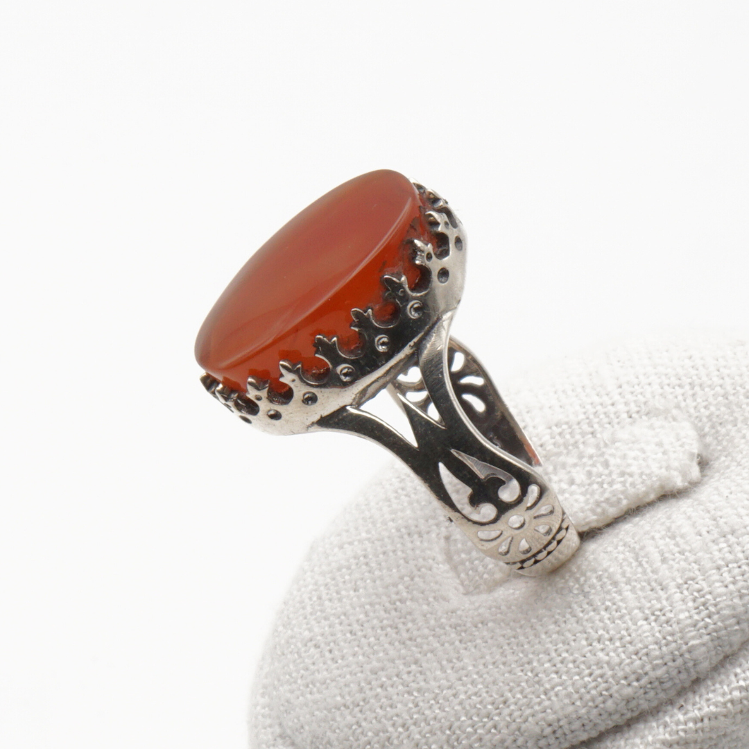 925 Silber Herrenring mit echtem Jemen Achat - Aqeeq Yamani