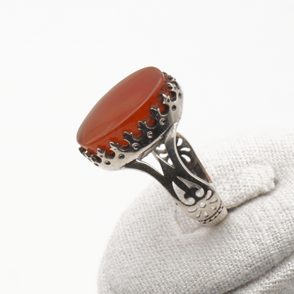 925 Silber Herrenring mit echtem Jemen Achat - Aqeeq Yamani