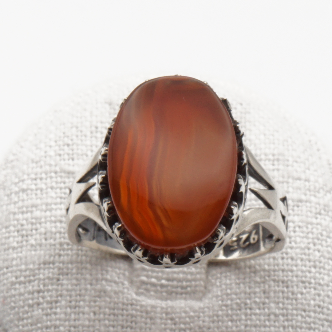 925 Silber Herrenring mit echtem Jemen Achat - Aqeeq Yamani