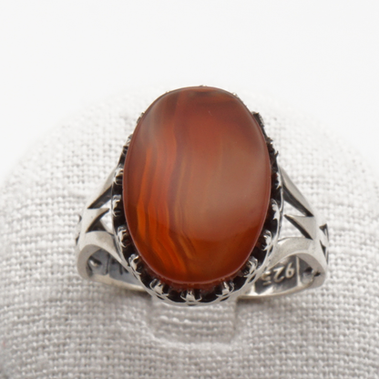 925 Silber Herrenring mit echtem Jemen Achat - Aqeeq Yamani