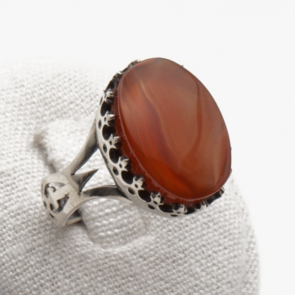 925 Silber Herrenring mit echtem Jemen Achat - Aqeeq Yamani
