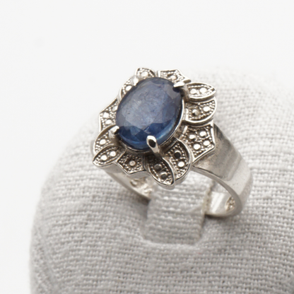 925 Damen Ring mit echtem Saphir - Handarbeit