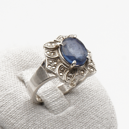 925 Damen Ring mit echtem Saphir - Handarbeit