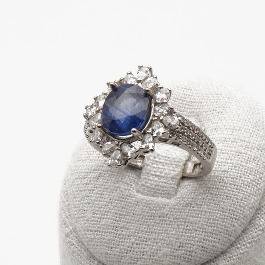 925 Damen Ring mit echtem Saphir