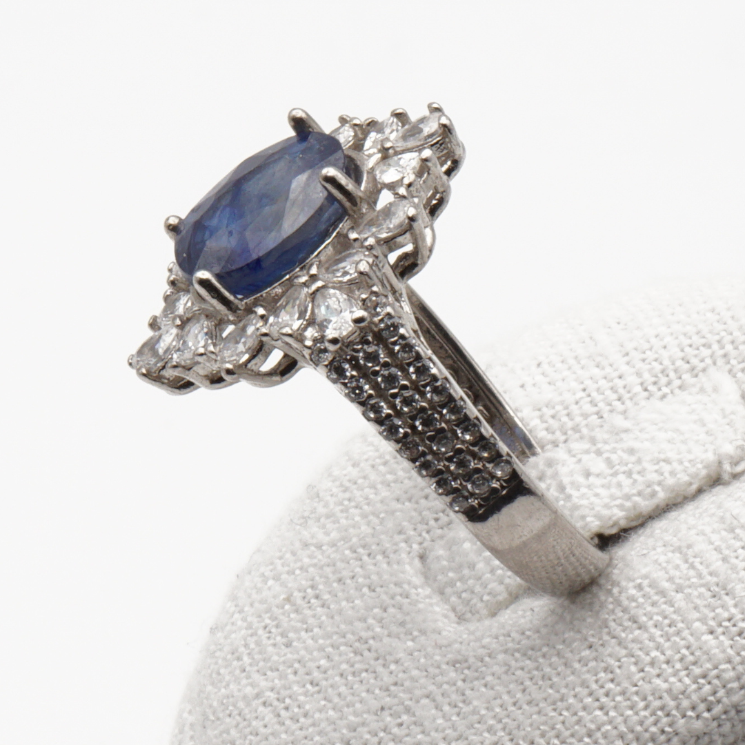 925 Damen Ring mit echtem Saphir