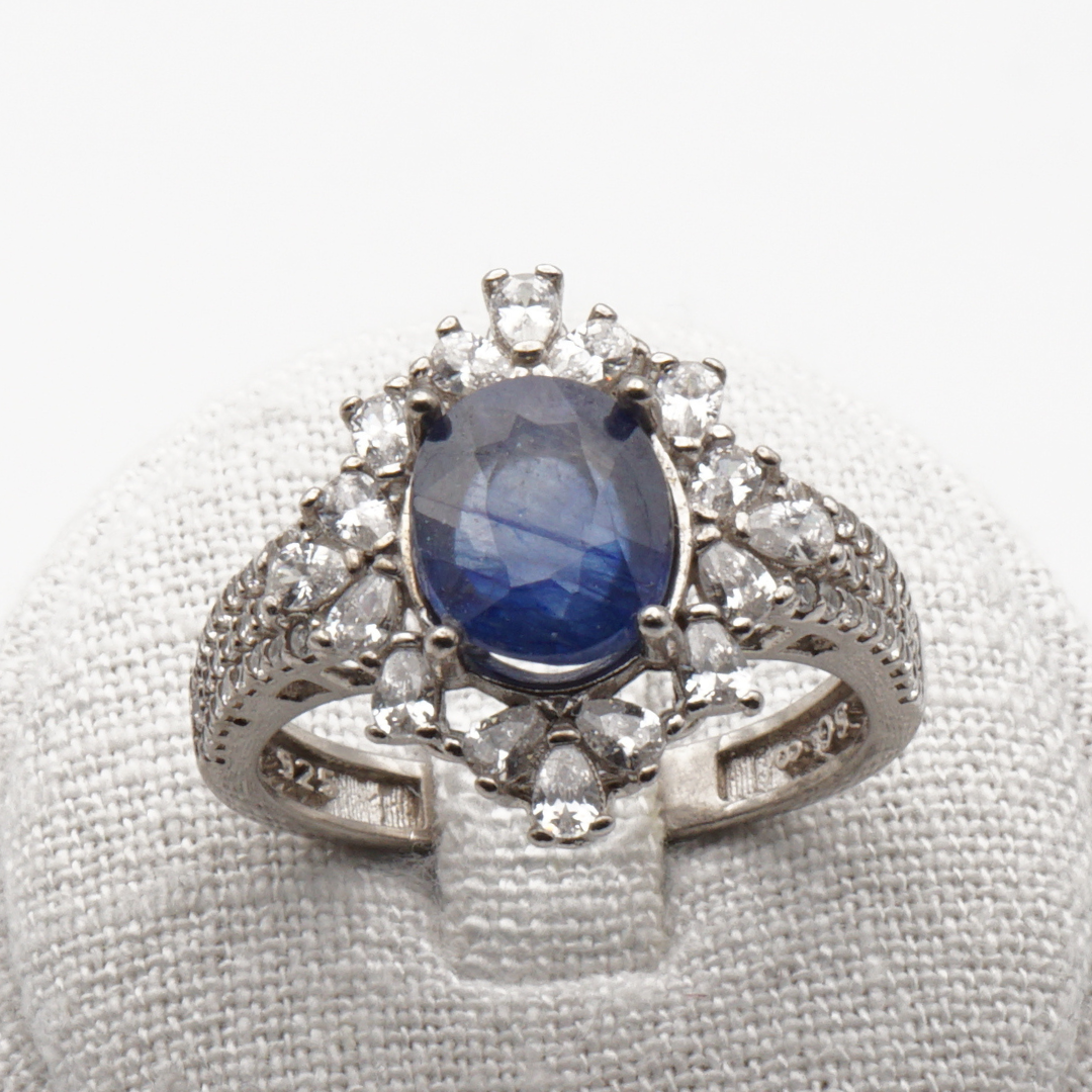 925 Damen Ring mit echtem Saphir