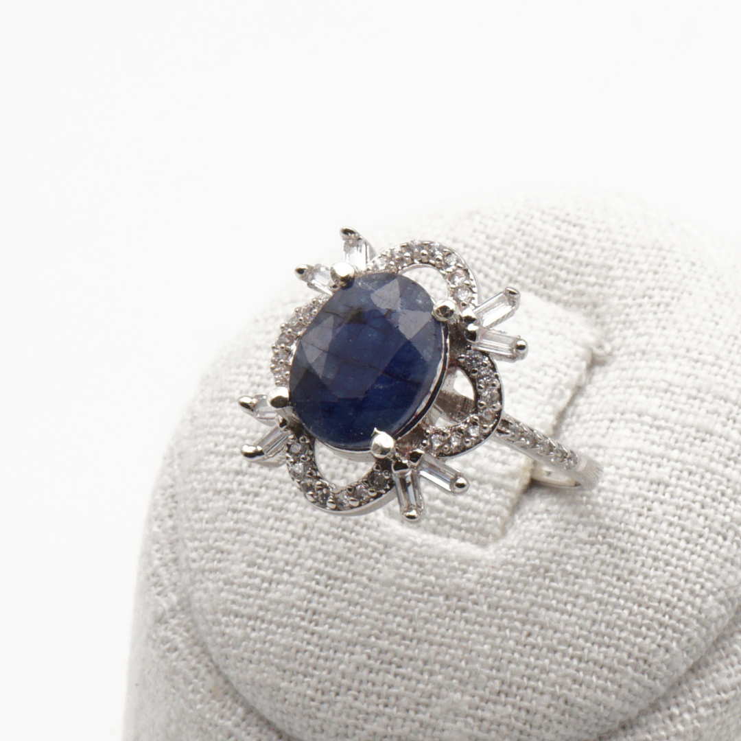 925 Damen Ring mit echtem Saphir