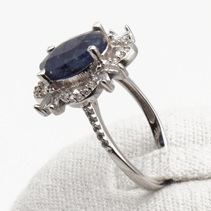 925 Damen Ring mit echtem Saphir