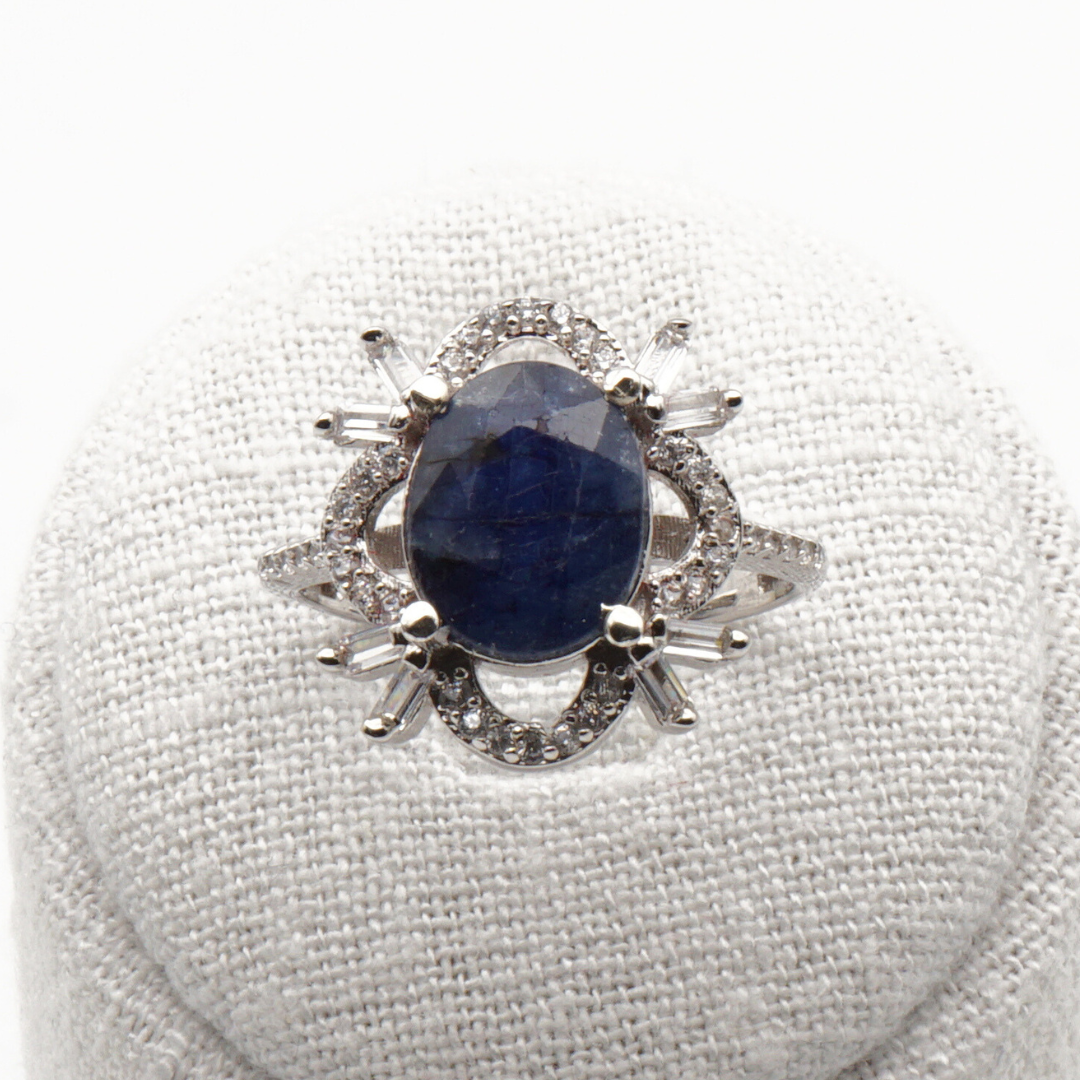 925 Damen Ring mit echtem Saphir