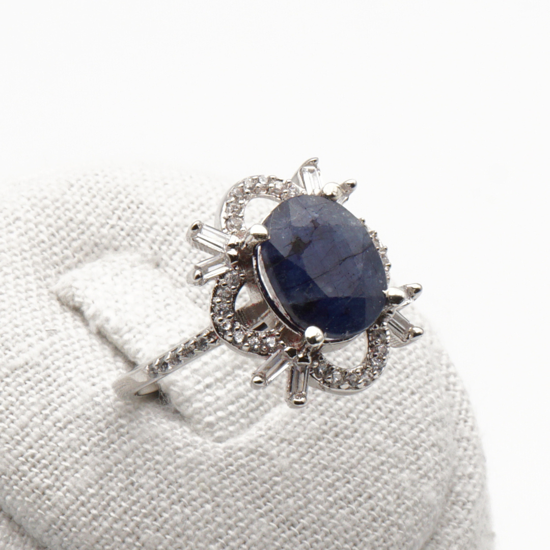 925 Damen Ring mit echtem Saphir