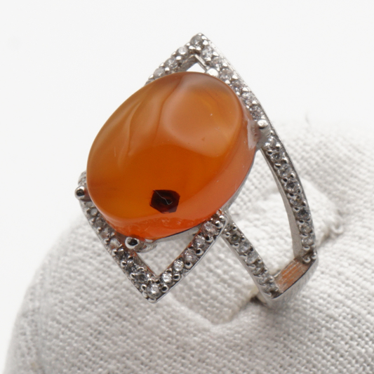 925 Silber Damen Ring mit Jemen - Achat - Aqeeq Yamani