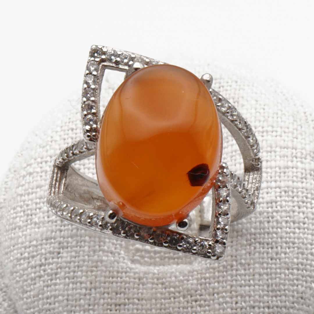 925 Silber Damen Ring mit Jemen - Achat - Aqeeq Yamani