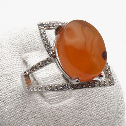 925 Silber Damen Ring mit Jemen - Achat - Aqeeq Yamani