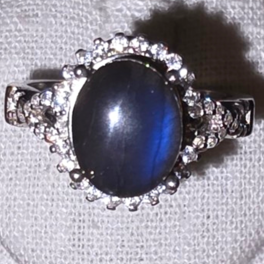 925 Silber Damen Ring mit schwarzem Labradorit