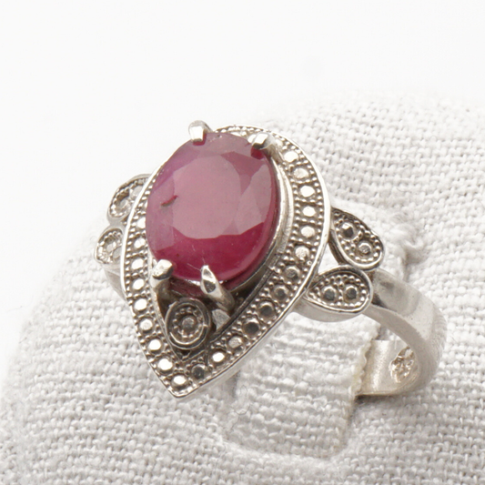 925 Silber Damen Ring mit echtem Rubin - Yaqoot Handarbeit
