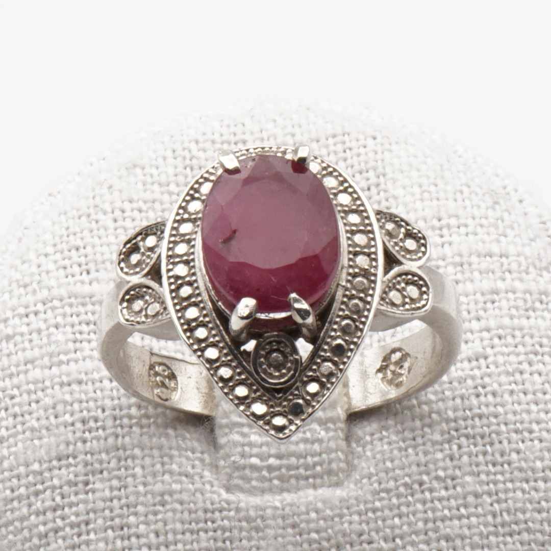 925 Silber Damen Ring mit echtem Rubin - Yaqoot Handarbeit