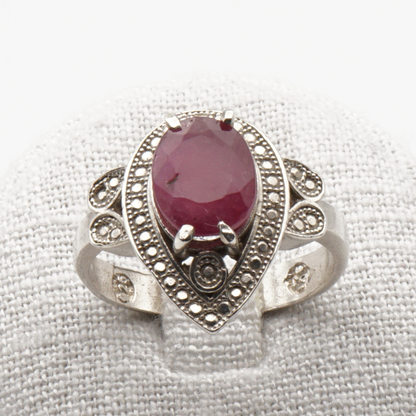 925 Silber Damen Ring mit echtem Rubin - Yaqoot Handarbeit