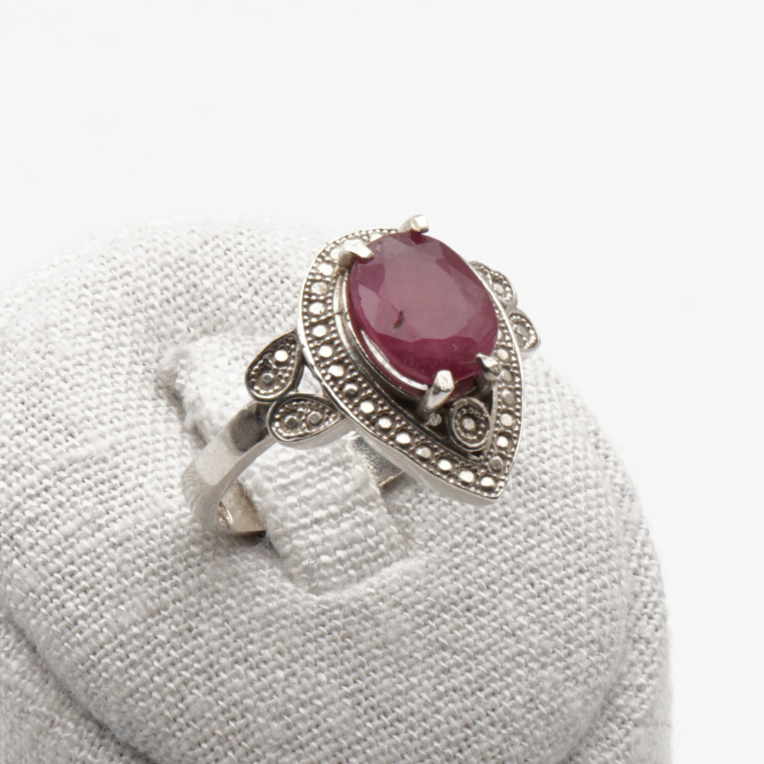 925 Silber Damen Ring mit echtem Rubin - Yaqoot Handarbeit