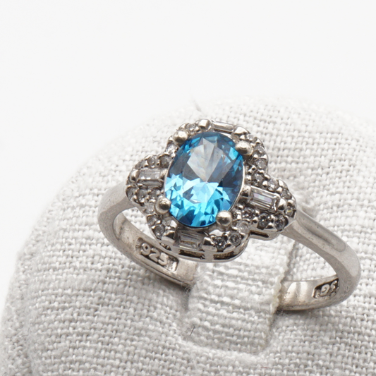925 Silber Damen Ring mit Blautopas - Handarbeit