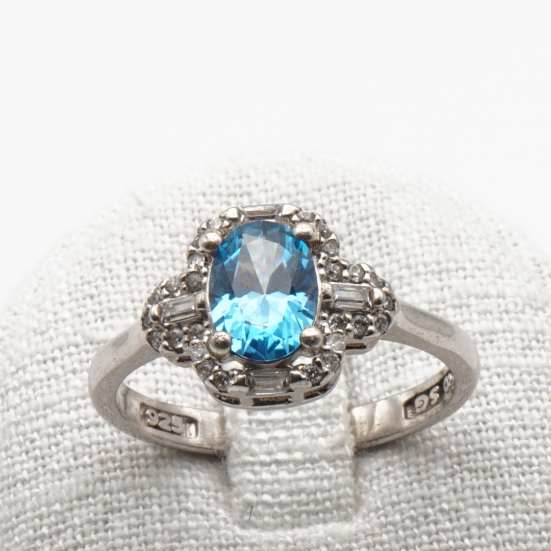 925 Silber Damen Ring mit Blautopas - Handarbeit