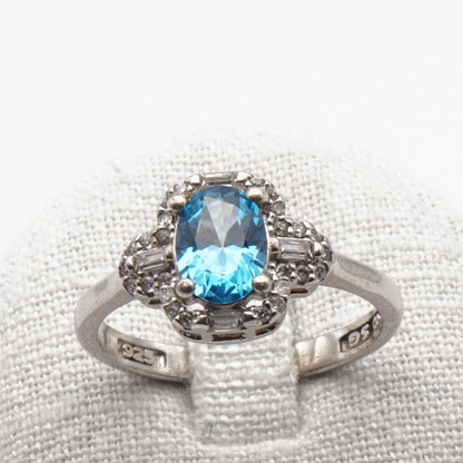 925 Silber Damen Ring mit Blautopas - Handarbeit