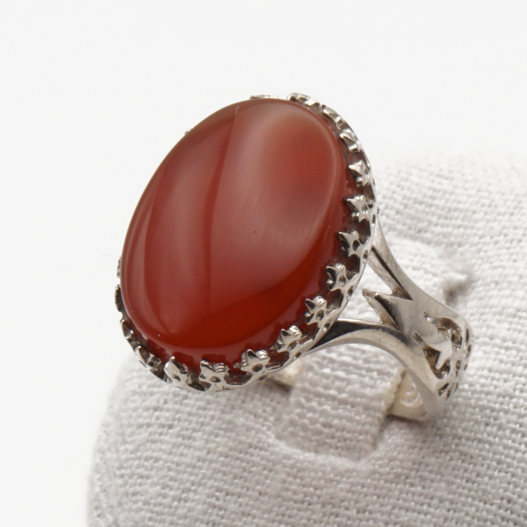 925 Silber Herrenring mit echtem Jemen Achat - Aqeeq Yamani