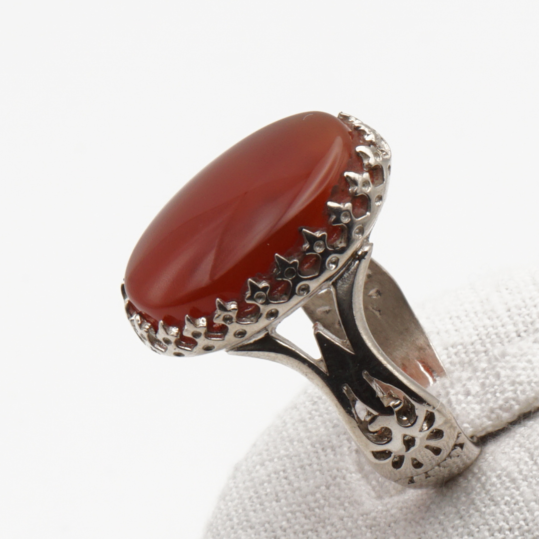 925 Silber Herrenring mit echtem Jemen Achat - Aqeeq Yamani