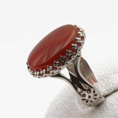 925 Silber Herrenring mit echtem Jemen Achat - Aqeeq Yamani