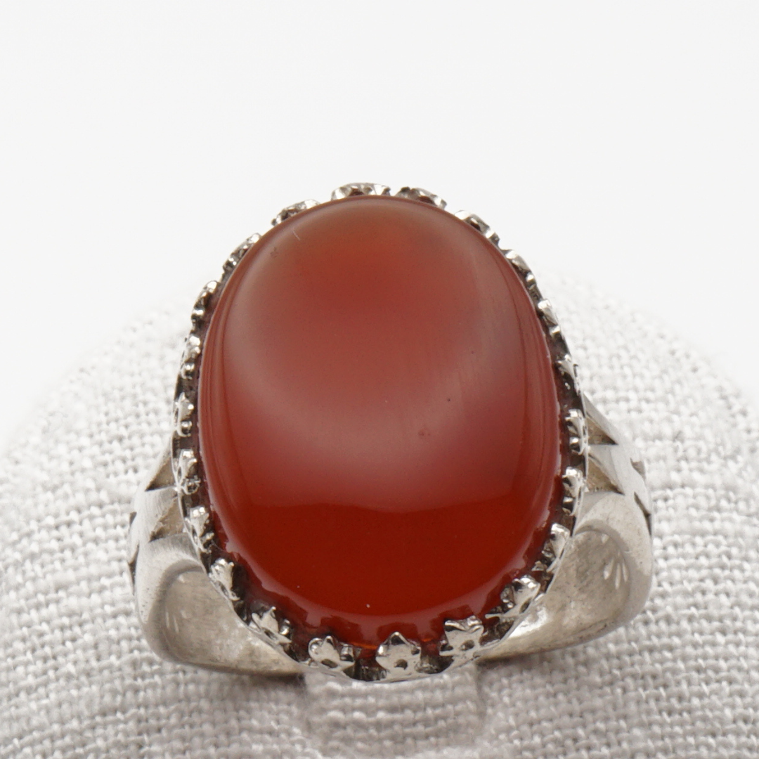 925 Silber Herrenring mit echtem Jemen Achat - Aqeeq Yamani