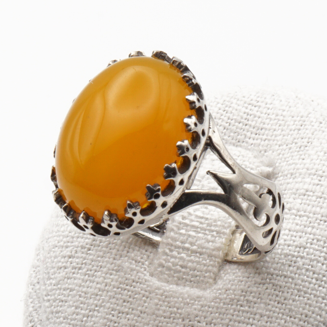 925 Silber Herrenring mit echtem Jemen Achat - Aqeeq Yamani Sharaf al Shams