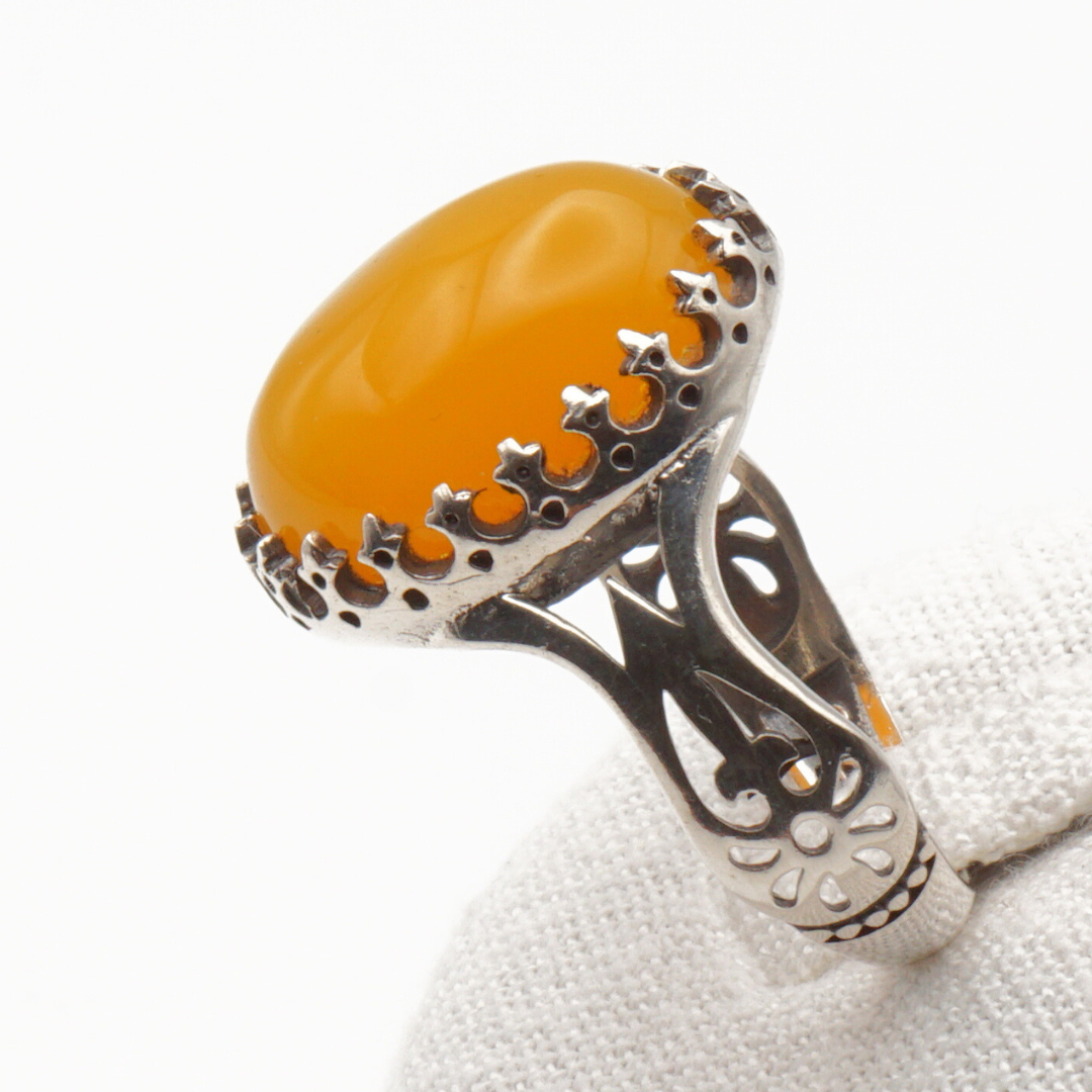 925 Silber Herrenring mit echtem Jemen Achat - Aqeeq Yamani Sharaf al Shams