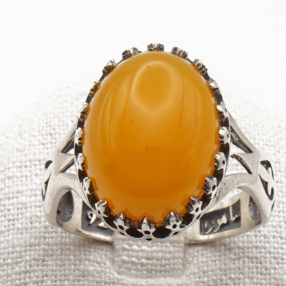 925 Silber Herrenring mit echtem Jemen Achat - Aqeeq Yamani Sharaf al Shams