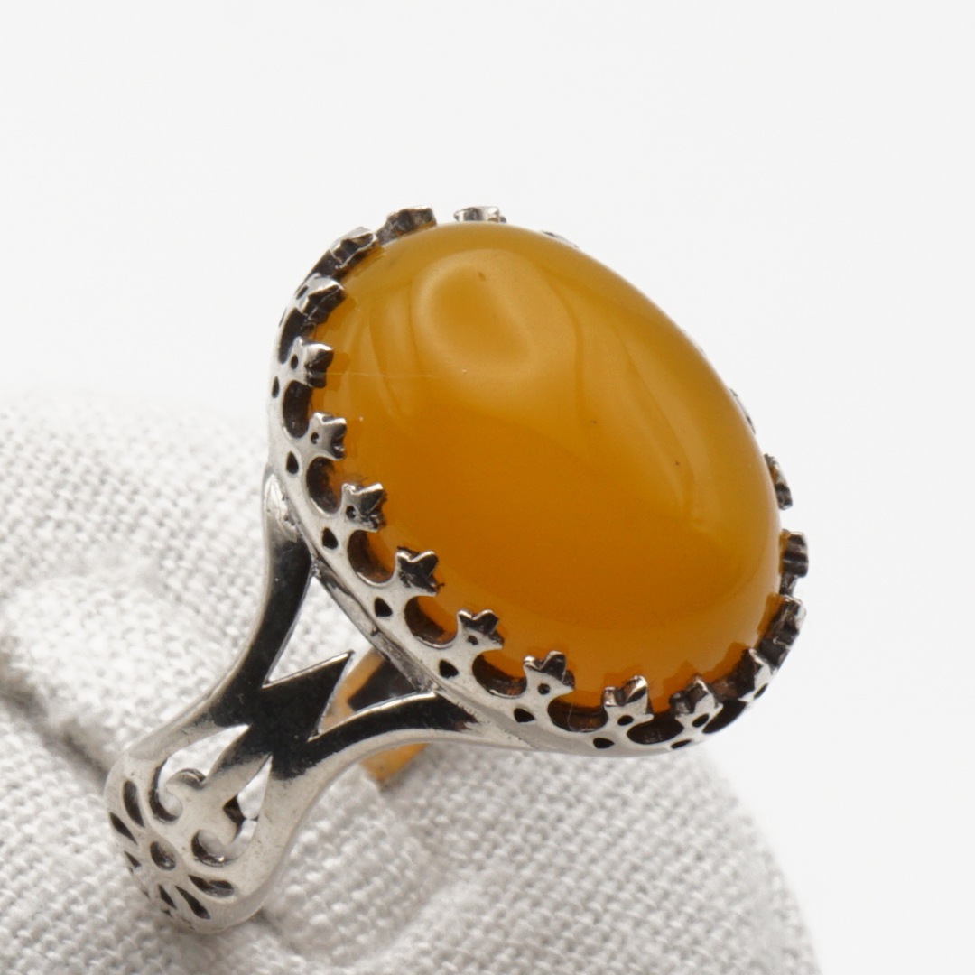 925 Silber Herrenring mit echtem Jemen Achat - Aqeeq Yamani Sharaf al Shams