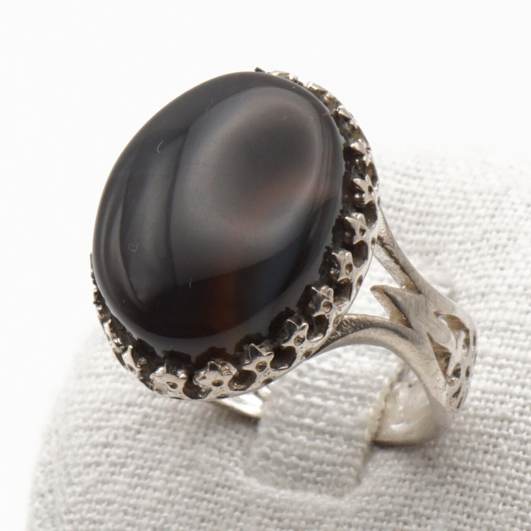 925 Silber Herrenring mit echtem Jemen Achat - Aqeeq Yamani