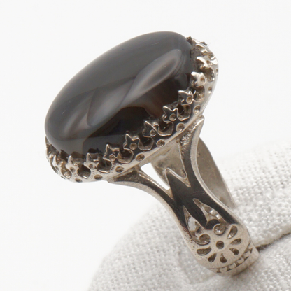 925 Silber Herrenring mit echtem Jemen Achat - Aqeeq Yamani