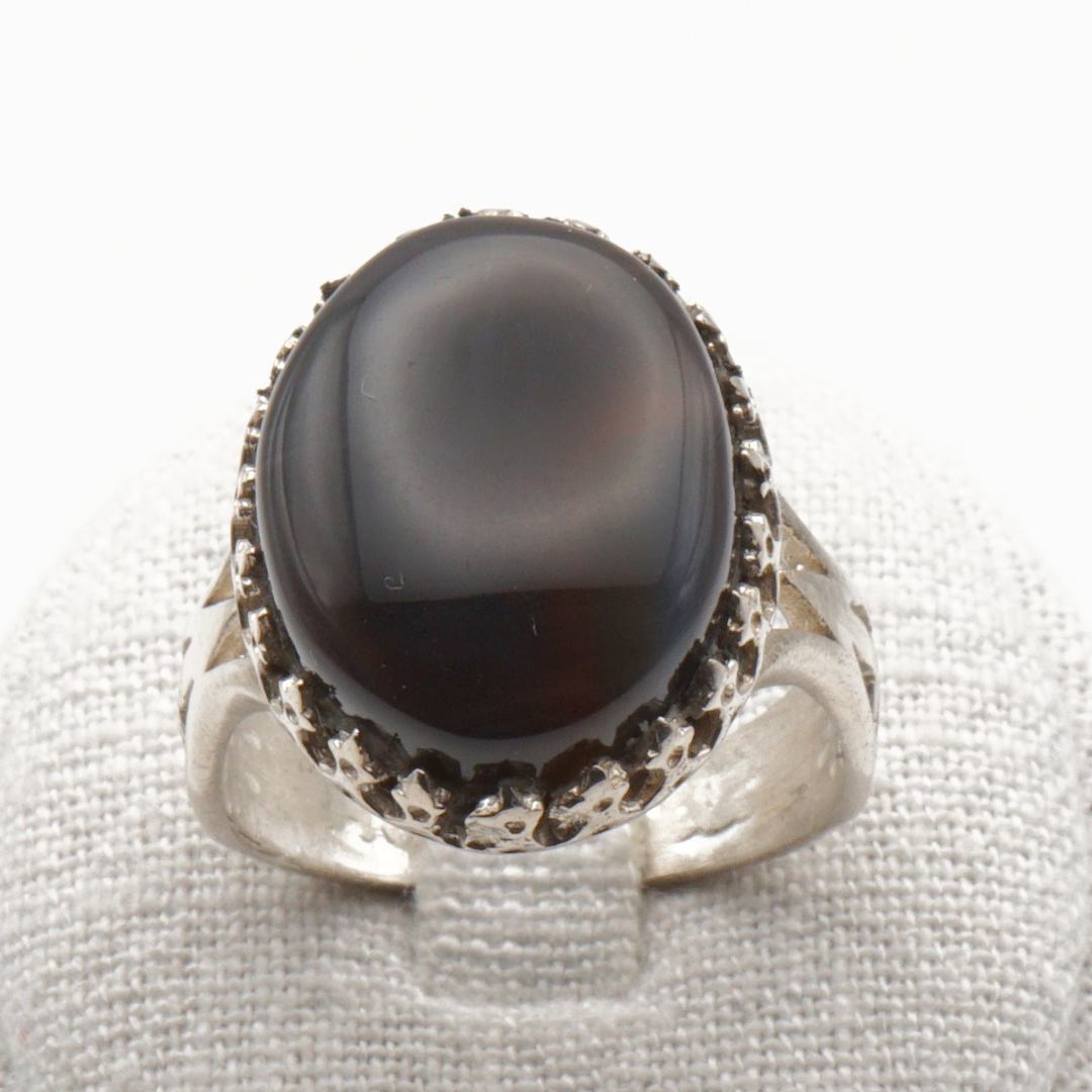 925 Silber Herrenring mit echtem Jemen Achat - Aqeeq Yamani