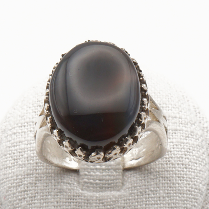 925 Silber Herrenring mit echtem Jemen Achat - Aqeeq Yamani